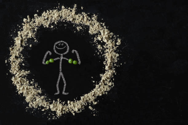 pea protein powder surrounding stick form man