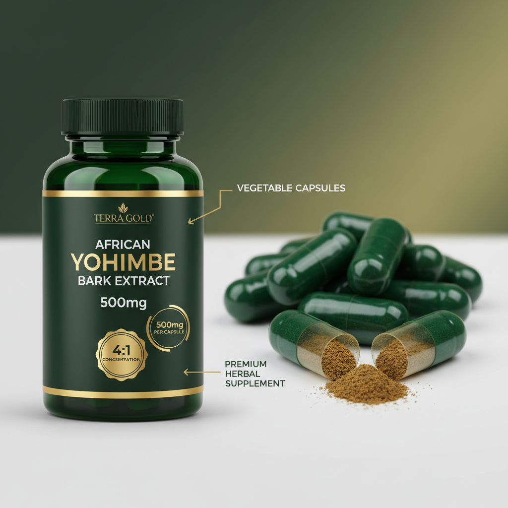African Yohimbe Bark Extract Capsules 500mg | 4:1 Concentrate | Vegetable Capsules